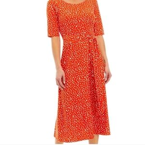Kasper Orange and White Polka Dot Dress. Size 16